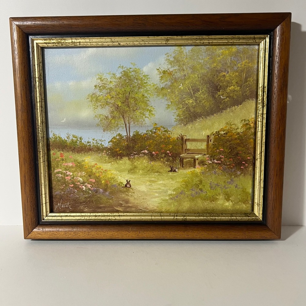 Original Terry Heath Oil Painting Canvas English Countryside Rabbits 8 x 10"